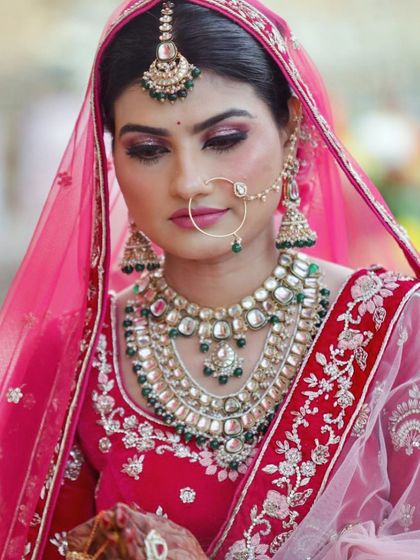 My beautiful bride from Meerut, ready for her day wedding. The makeup is kept fresh and radiant to look great in natural light.