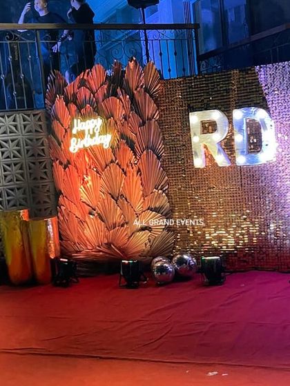 The backdrop seen from a side angle, showing its placement on a raised platform to give it more prominence at the venue.