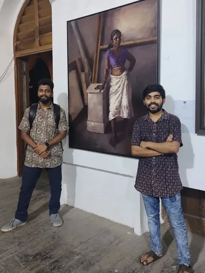 With a friend in front of my painting "Amma" at the J.J. annual exhibition.