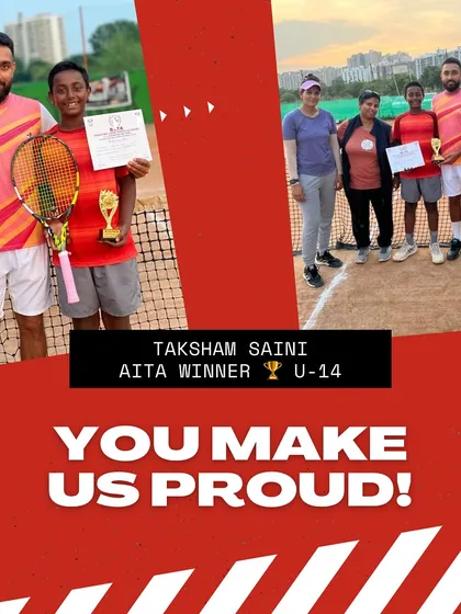 Another champion in the making. A huge congratulations to our player Taksham Saini for winning the AITA U14 CS7 tournament. Moments like these are what we train for, and it's a proud moment for the entire coaching team and academy.