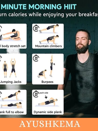 Short on time? This 7-minute morning HIIT routine is perfect for you. It combines full-body stretches with high-intensity exercises like burpees and mountain climbers to burn calories efficiently.