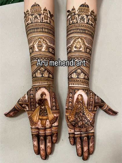 An elegant and classic portrait design of a bride and groom in their royal wedding attire.