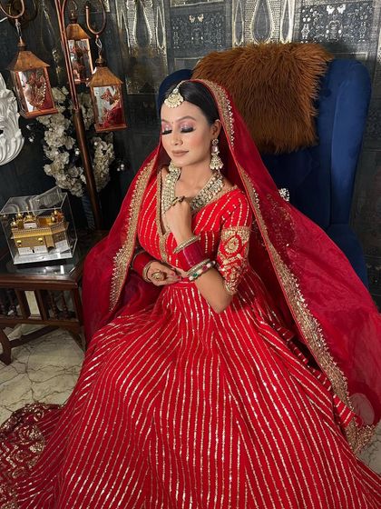 A close-up of this bride's serene and beautiful look. The soft makeup allows her natural beauty and the stunning outfit to shine.