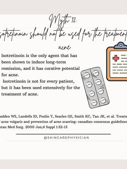 Myth: Isotretinoin should not be used for acne. Fact: It is a powerful and extensively used medication that can induce long-term remission and is considered curative for many patients.