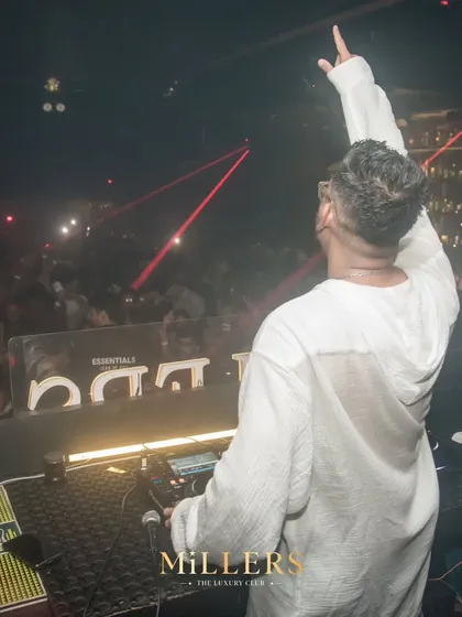 A classic DJ pose from a packed night at Millers in Pune. I love connecting with the crowd, whether it is through the mic or from behind the decks.
