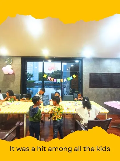 Our art stations are always a hit, keeping all the kids happily engaged. This allows parents to relax and socialize, knowing their children are having a wonderful, creative time.