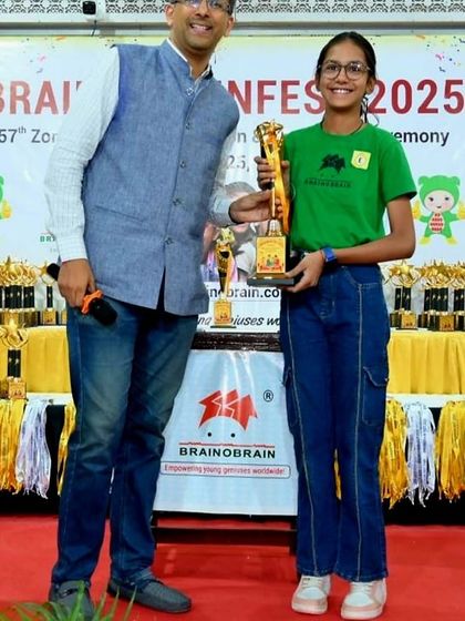 Here is another of our champions, Khyati Sharma, proudly holding her "Champion of Champions" trophy. Her brilliant performance at the Zonal Competition makes us all incredibly proud.