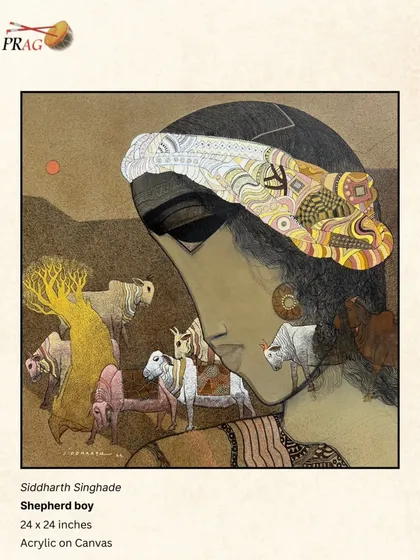 'Shepherd boy' by Siddharth Singhade, a poignant and stylized portrait where the boy's world and his flock are intertwined within his own silhouette.
