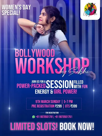 Celebrate Women’s Day with a Bollywood twist. This poster announced our power packed session with Sakshi, filled with fun, energy, and girl power.