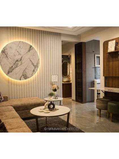 A multifunctional living space in our KVK Camellia project. We incorporated a foldable dining table that tucks away neatly, providing flexibility for the homeowners.