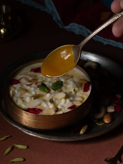 We're prepping for the upcoming Navratri with our special menu. This image gives you a sneak peek of our delicious and traditional kheer, perfect for fasting.