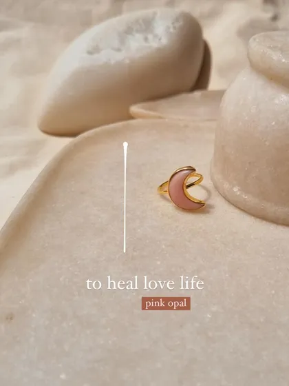 This is my 'chándra' Luna ring in pink opal. I created this piece for those looking to heal their love life, as pink opal is a stone of inspiration, love, and happy dreams.