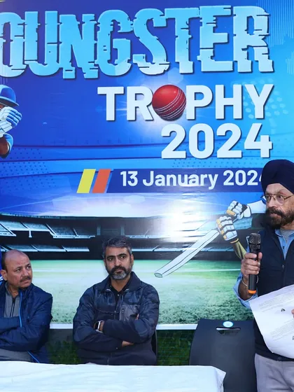 Our director addresses the players and coaches at the Youngster Trophy event, with Chief Guest Ajay Ratra in attendance. The tournament is organized with the highest professional standards.