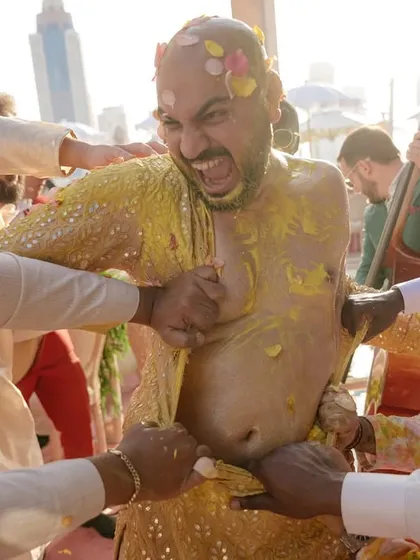 This is haldi. Not for the faint of heart, but for those who embrace the madness and the masti. We live for this chaos, getting right in the middle of it to capture the raw, unfiltered joy of friends and family coming together.