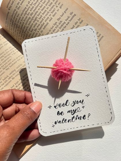 "Wool you be my valentine?" A cute and punny card I made for Valentine's Day, featuring a tiny ball of pink wool.
