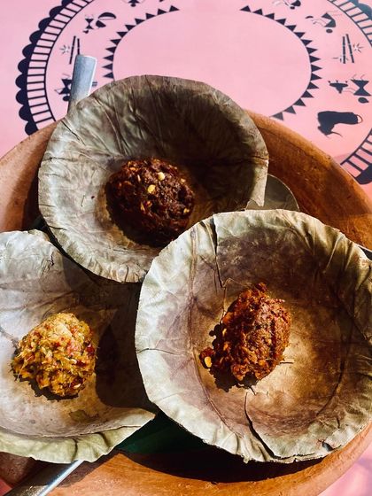 A meal can be a privilege, and our Bastar Food Festival was just that. This image shows a selection of tribal chutneys, each telling a story of the region's unique ingredients and culinary traditions.