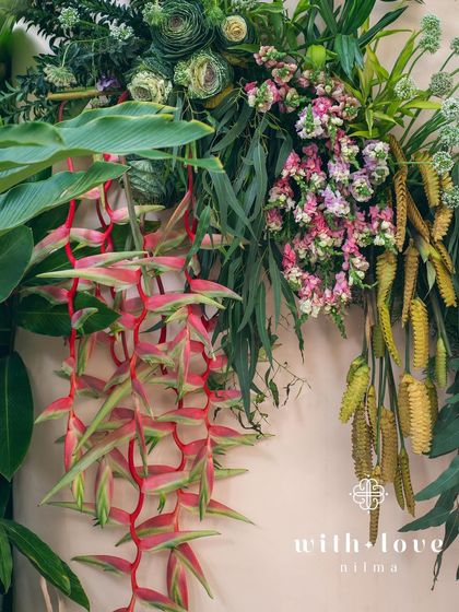 A detail of the tropical flowers used in the 'Garden of Gaia' tablescape.