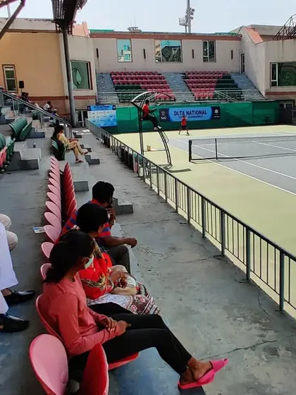 A view from the stands at the R.K. Khanna Tennis Stadium during the Nationals. We prepare our players to compete in prestigious venues like this.