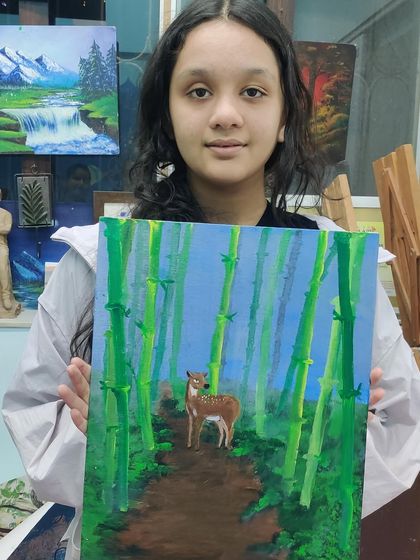 This student's version of the forest scene shows a different take on the Blurr Technique, with more defined bamboo stalks against a soft-focus background.