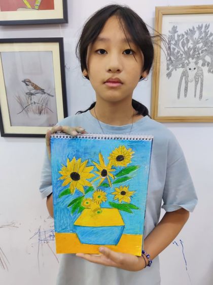 A showcase of various watercolor paintings by our teen students, including still life florals and landscapes.