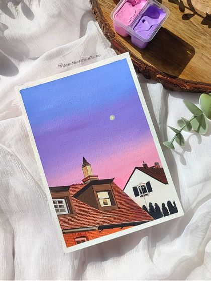 I painted a cozy house under a purple and pink twilight sky. It feels like the perfect place for a paint date.