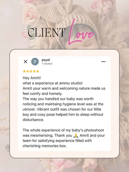 Payal’s review highlights the warm and homely experience I strive to create at my studio. A cozy, comfortable baby is a sleepy baby, which helps us capture those mesmerizing shots.