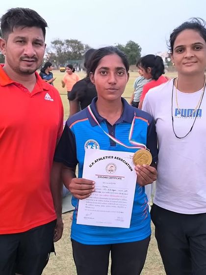 Our athlete Komal with her gold medal and certificate for the 3000m steeplechase at the 31st Senior UP State Athletic Championship.