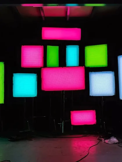The LiteMat Spectrum showcasing its full-color RGB capabilities. This allows for endless creative lighting effects and precise color matching on set.