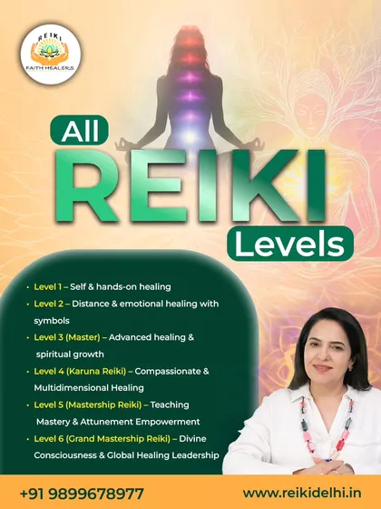 This graphic outlines all six levels of my Reiki courses, from self-healing for beginners to the Grand Mastership level. It shows the complete path I guide my students on, empowering them to become healers themselves.