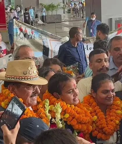 The joy and pride are visible as the crowd welcomes the victorious Indian tent pegging team at the airport. It was a historic moment for us all.