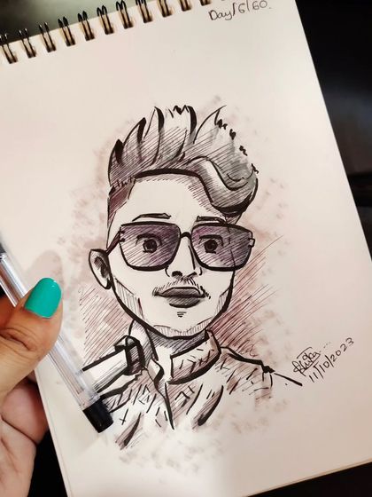 A color-toned version of the stylish caricature. Even a little bit of shading can change the mood of a sketch.