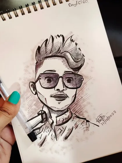 A color-toned version of the stylish caricature. Even a little bit of shading can change the mood of a sketch.