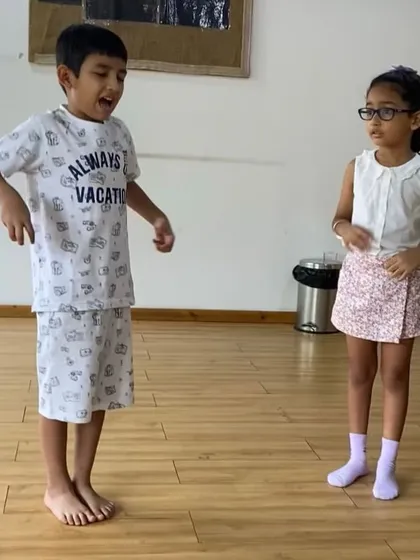 Two students practicing a scene during our Gurgaon class. This shows the focus and dedication they bring to their work, even in a relaxed setting.