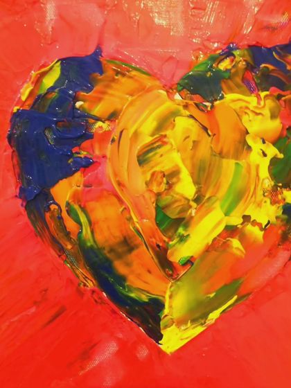 Another close-up, showing the rich texture and color mixing in this heart painting. It's a reminder to celebrate your unique strengths and write your own love story.