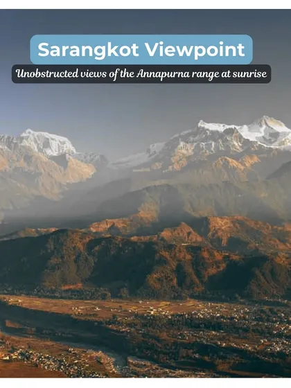 On our Nepal trip, you'll witness unobstructed views of the Annapurna range at sunrise from the Sarangkot Viewpoint. A truly breathtaking moment.
