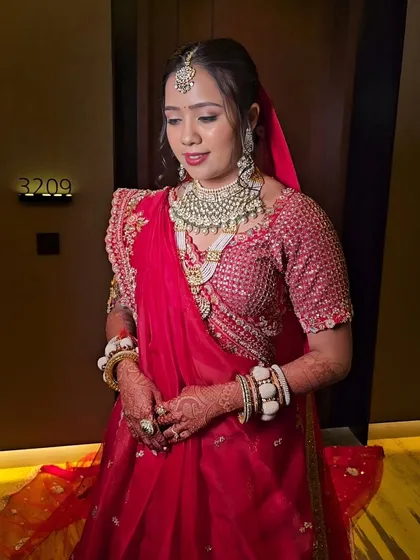 Another beautiful shot of Anjali on her wedding day. Her skin looks flawless and luminous, a signature of my bridal makeup style.
