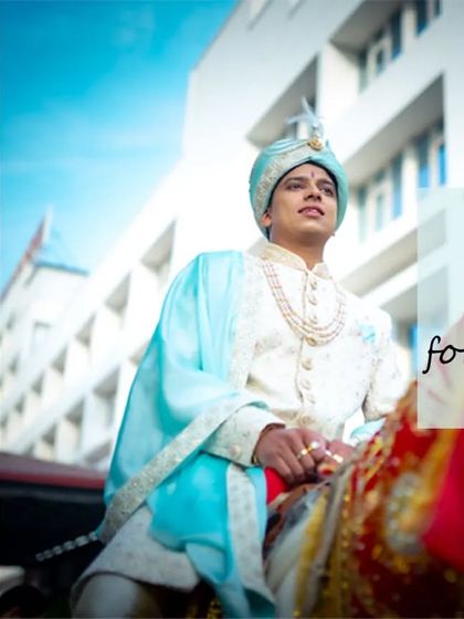 A collage showing the groom's grand entrance on a decorated vehicle, highlighting the celebratory nature of the wedding procession.