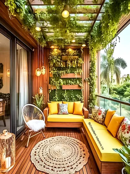 We believe even a small balcony can become a personal oasis. This design uses warm wood decking and wall panels, lush greenery, and comfortable seating with bright cushions to create a vibrant and cozy outdoor retreat perfect for relaxing in the city.