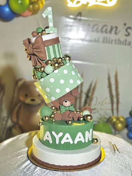 This was a custom topsy-turvy cake for a first birthday. The angled tiers require precise internal structuring, a key skill you will learn.