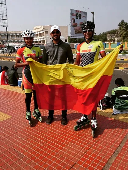 Two of my skaters after winning nine golds at the 56th National Skating Championship in Vizag. Their success is built on relentless roller skating strength training.