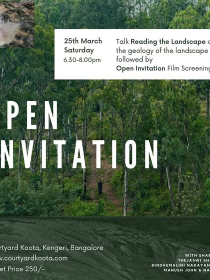 An event poster for the 'Open Invitation' film screening and a talk on the geology of the landscape. This shows how my work intersects with science, film, and education.