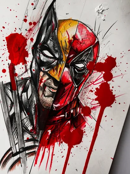 A mixed-media fan art piece of Deadpool and Wolverine. I combined the sharp, graphic style of colored pencils and markers with detailed graphite shading to capture the energy of these two iconic comic book characters.