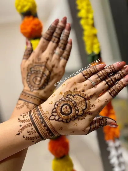 An angled shot of the fancy backhand mandala design.