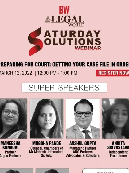 Our Managing Partner, Anshul Gupta, featured as a speaker in a BW Legal World webinar. We regularly participate in such discussions to share our expertise on topics like case preparation and court procedures.