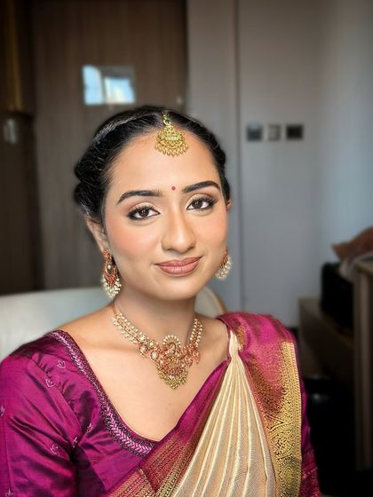 A final portrait from the engagement look, showcasing a timeless and graceful soft glam style.