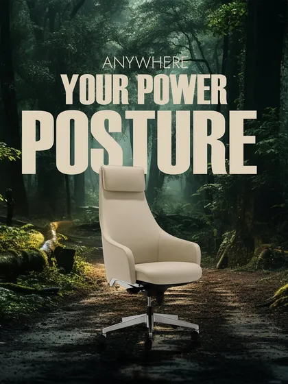 We design seating that empowers you, wherever you work. This creative shot places our executive chair in an unexpected setting to highlight its universal appeal and the sense of a 'power posture' it provides.