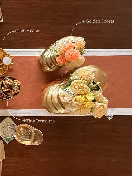Our festive tablescape highlights our Golden Shores sculptural vases and Tiny Treasures coasters. These accents bring warmth and character, turning your dining table into a celebration of grace.