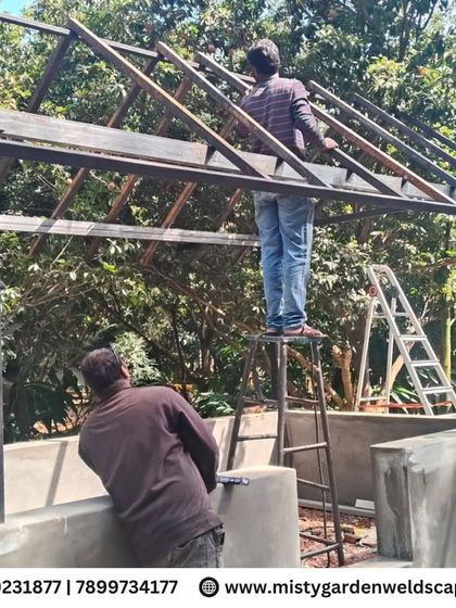 The heavy-duty steel structure of the cow shed during fabrication. I used 100x100 pillars and 100x50 frame sections from 12 & 14 gauge steel to ensure maximum strength and durability.
