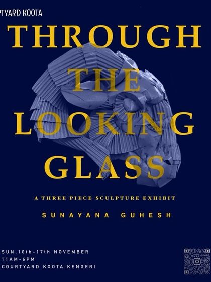 Poster for "Through the Looking Glass," a three piece sculpture exhibit by Sunayana Guhesh. The installation invited viewers to explore the hidden perspectives of animals observing human activity.