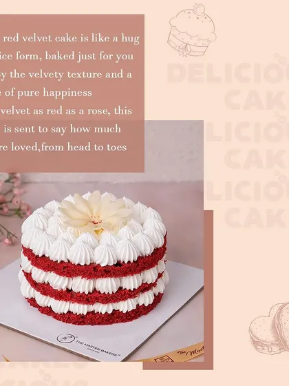 A stunning example of our Red Velvet cake, featuring its iconic deep red layers and generous swirls of creamy, tangy frosting. This naked-style cake is as beautiful to look at as it is delicious to eat.